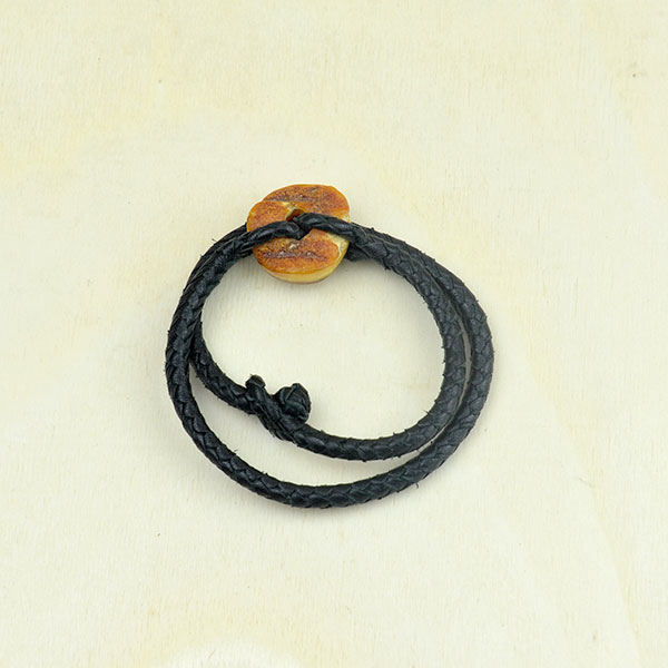 Baltic amber and leather double bracelet