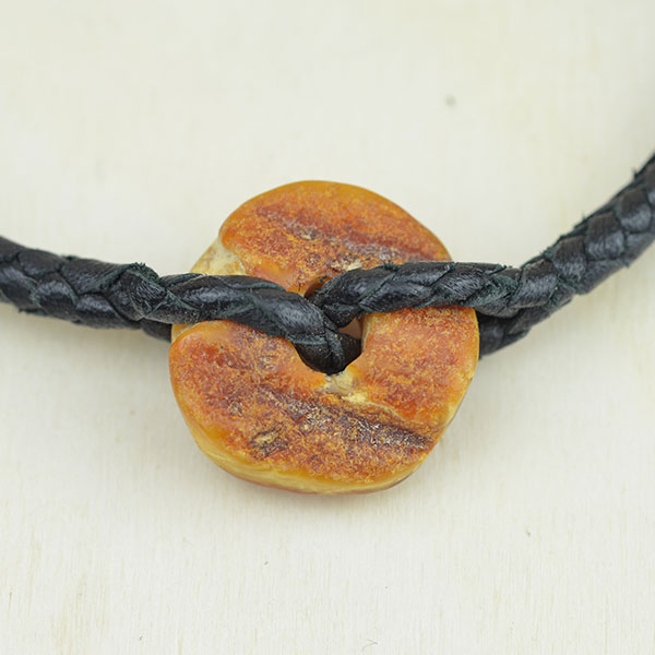 Baltic amber and leather double bracelet