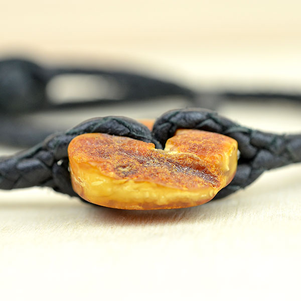 Baltic amber and leather double bracelet