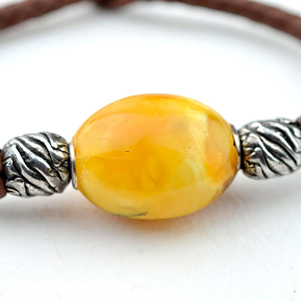 Baltic amber and leather double bracelet