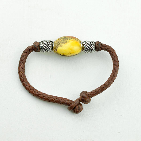 Baltic amber and leather double bracelet