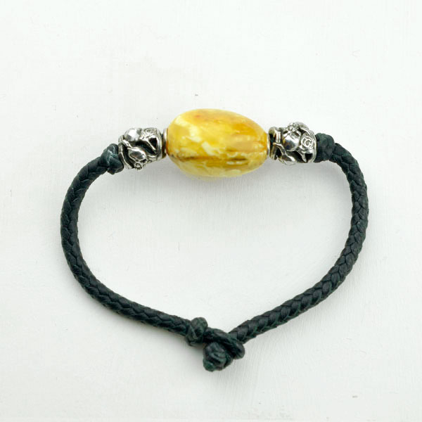 Baltic amber and leather double bracelet