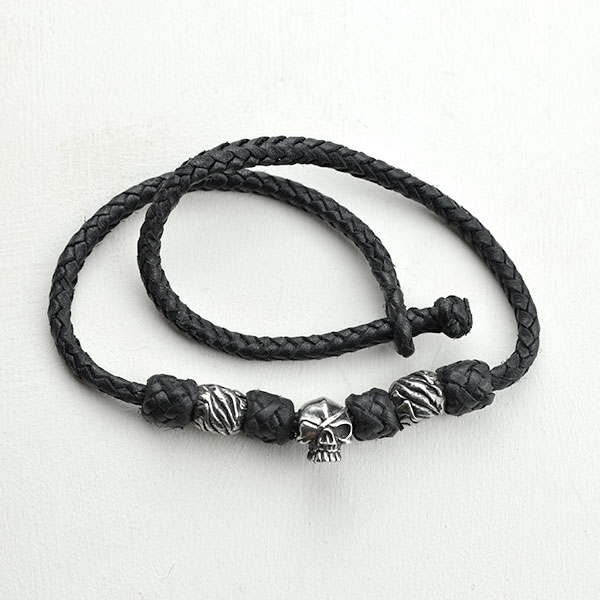 Silver and leather double bracelet