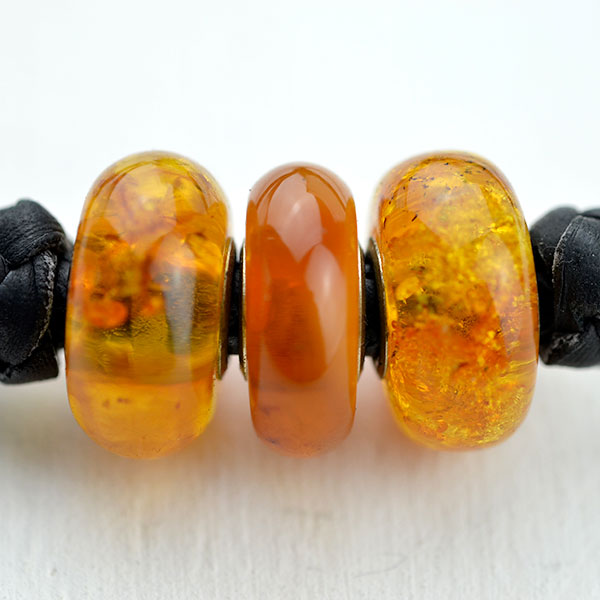 Baltic amber and leather double bracelet