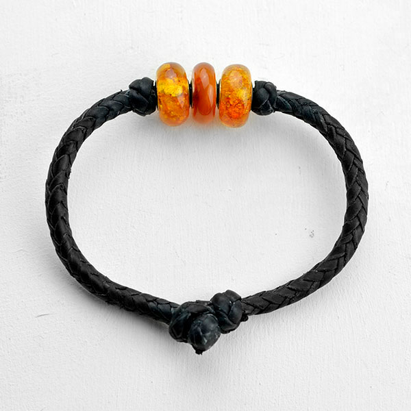 Baltic amber and leather bracelet