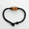 Baltic amber and leather double bracelet