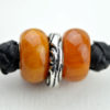 Baltic amber and leather double bracelet